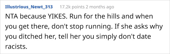 Dude Ditches Date At Restaurant After Finding Out She's Kinda Racist, Asks People Online If He Was Wrong To Do So Dude Ditches Date At Restaurant After Finding Out She's Kinda Racist, Asks People Online If He Was Wrong To Do So