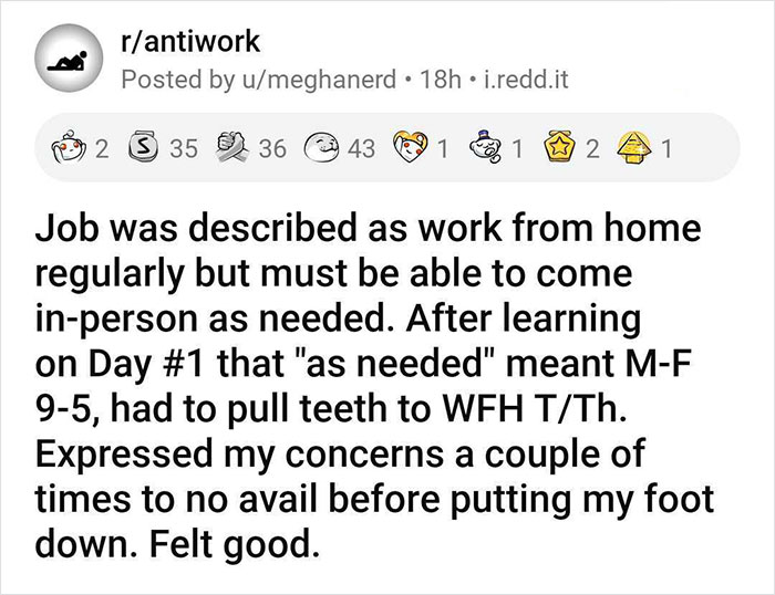 Employee Finds Out The Job They Accepted Wasn't Work-From-Home As Promised, Quits In Style Employee Finds Out The Job They Accepted Wasn't Work-From-Home As Promised, Quits In Style