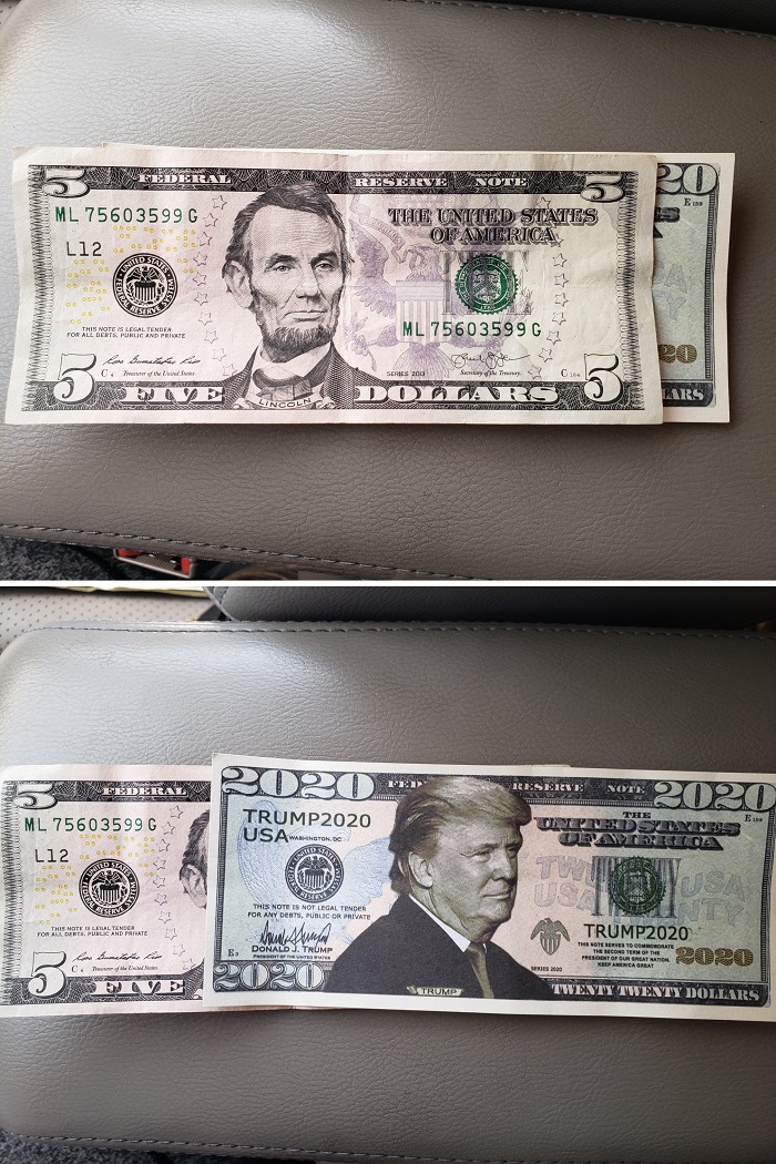 Here's A Tip, It's Trashy As Hell To Leave Fake Money As A Tip That Advertises Your Candidate
