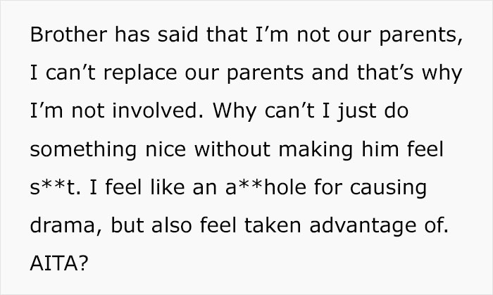 "Didn't Invite Me Because My Husband And I 'Are Never Available'": Brother Doesn’t Involve Sis In Wedding Plans Even Though She’s Paying For It "Didn't Invite Me Because My Husband And I 'Are Never Available'": Brother Doesn’t Involve Sis In Wedding Plans Even Though She’s Paying For It