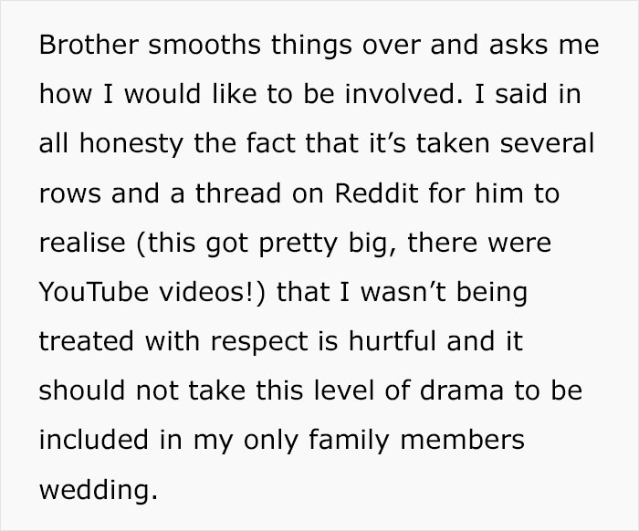 "Didn't Invite Me Because My Husband And I 'Are Never Available'": Brother Doesn’t Involve Sis In Wedding Plans Even Though She’s Paying For It "Didn't Invite Me Because My Husband And I 'Are Never Available'": Brother Doesn’t Involve Sis In Wedding Plans Even Though She’s Paying For It