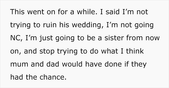 "Didn't Invite Me Because My Husband And I 'Are Never Available'": Brother Doesn’t Involve Sis In Wedding Plans Even Though She’s Paying For It "Didn't Invite Me Because My Husband And I 'Are Never Available'": Brother Doesn’t Involve Sis In Wedding Plans Even Though She’s Paying For It