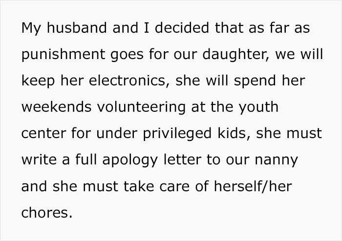 Mother "Saw Red" After She Heard How Her Daughter Talks With Her Nanny, Comes Up With Punishment That MIL Is Not Happy About Mother "Saw Red" After She Heard How Her Daughter Talks With Her Nanny, Comes Up With Punishment That MIL Is Not Happy About