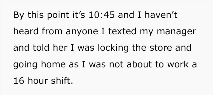 “Do Not Tell Anyone About Last Night”: Manager Won’t Pick Up Her Phone So Gas Station Employee Leaves The Store Unlocked Because Nobody Showed Up To Relieve Them “Do Not Tell Anyone About Last Night”: Manager Won’t Pick Up Her Phone So Gas Station Employee Leaves The Store Unlocked Because Nobody Showed Up To Relieve Them