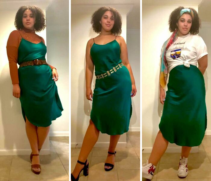 This 100% Silk Emerald Green Dress For $8! Here Are Some Different Fits With Stuff From This Weeks Haul. I Got 2 Pairs Of Shoes, 2 Belts, A Scarf, Necklace, Dress, And 2 Shirts For $62 Found At Goodwill And Local Thrift Stores