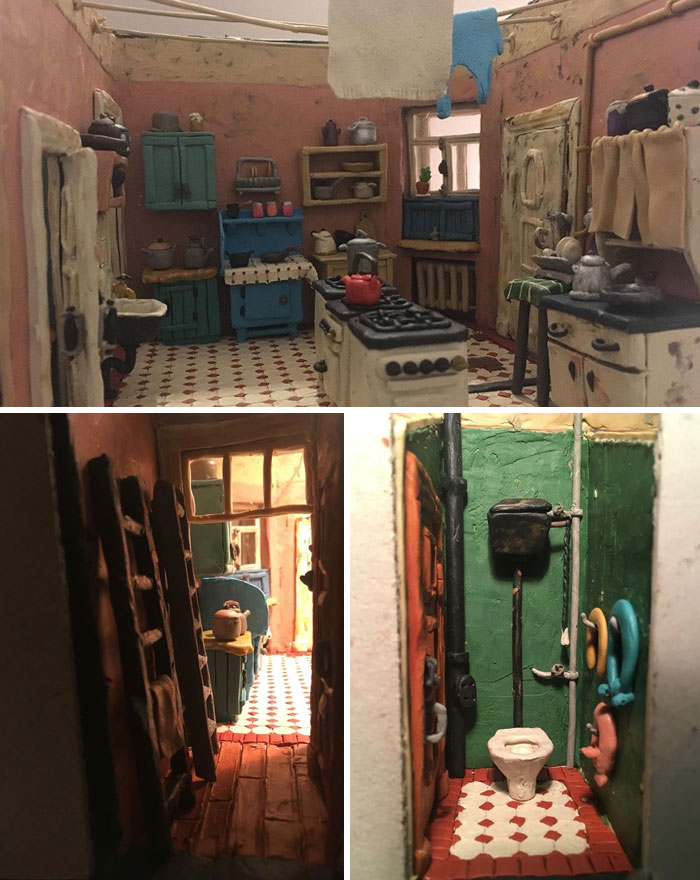 Soviet Communal Apartment Made Of Plasticine. Artwork By Alexey Mikulin, Russia, 2019