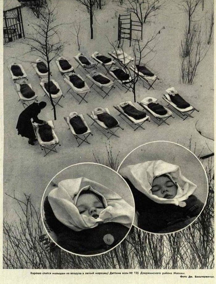 Babies Sleep Well In The Air In A Light Frost. Nursery №155. Dzerzhinsky District Of Moscow. Photographer Dmitry Baltermantz. 1958