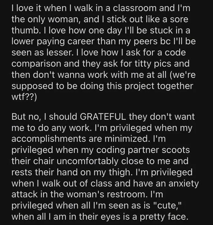 Men Rant About How Oblivious Women Are To Their Privilege, Eat Their Own Words When One Of Them Replies Men Rant About How Oblivious Women Are To Their Privilege, Eat Their Own Words When One Of Them Replies