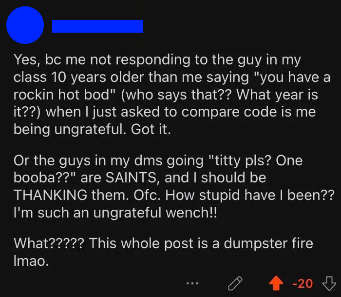 Men Rant About How Oblivious Women Are To Their Privilege, Eat Their Own Words When One Of Them Replies Men Rant About How Oblivious Women Are To Their Privilege, Eat Their Own Words When One Of Them Replies