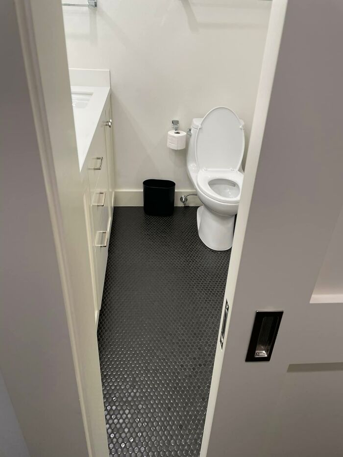 Pocket Doors Are A Crime. Pocket Doors On A Water Closet Without A Lock Gets You A Helicopter Ride