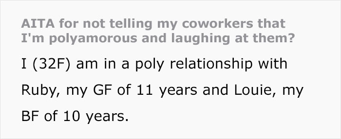 Woman Doesn’t Tell Coworkers About Her Polyamorous Relationship, Gets Accused Of Cheating By One Of The Colleagues Woman Doesn’t Tell Coworkers About Her Polyamorous Relationship, Gets Accused Of Cheating By One Of The Colleagues