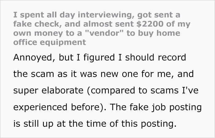 Person Fails To See Red Flags That They Are Being Scammed For $2.2k With Fake Employment Scam Person Fails To See Red Flags That They Are Being Scammed For $2.2k With Fake Employment Scam