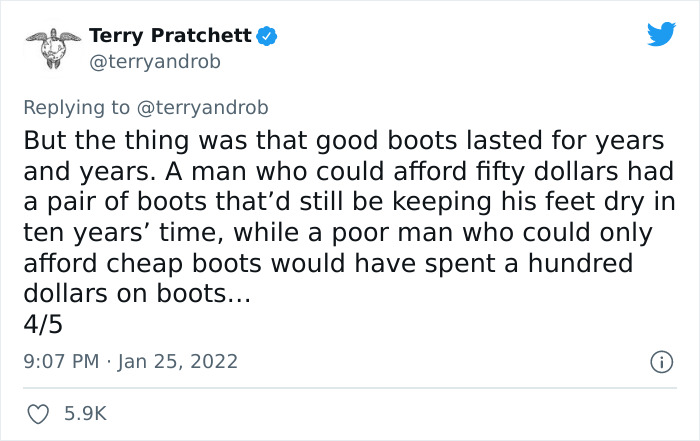 "The Reason That The Rich Were So Rich": Someone Tells A Story About "Boots" To Show How Expensive It Is To Be Poor