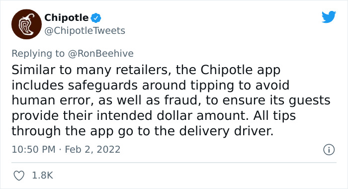 Man Slams Chipotle For Capping Delivery Driver Tips At 50%, Chipotle Explains Why But Their Answer Seems To Anger People Even More Man Slams Chipotle For Capping Delivery Driver Tips At 50%, Chipotle Explains Why But Their Answer Seems To Anger People Even More