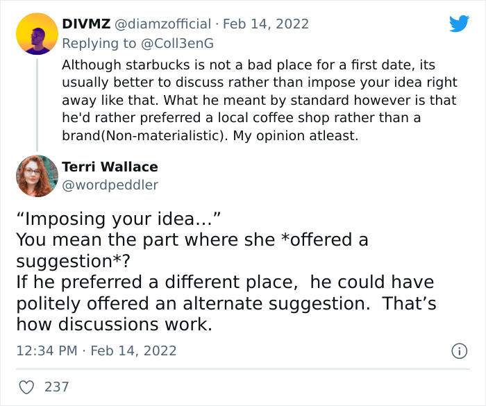 Woman Goes Viral On Twitter For Showing A Dramatic Message A Guy Sent Her When She Suggested To Meet At Starbucks For Their First Date Woman Goes Viral On Twitter For Showing A Dramatic Message A Guy Sent Her When She Suggested To Meet At Starbucks For Their First Date