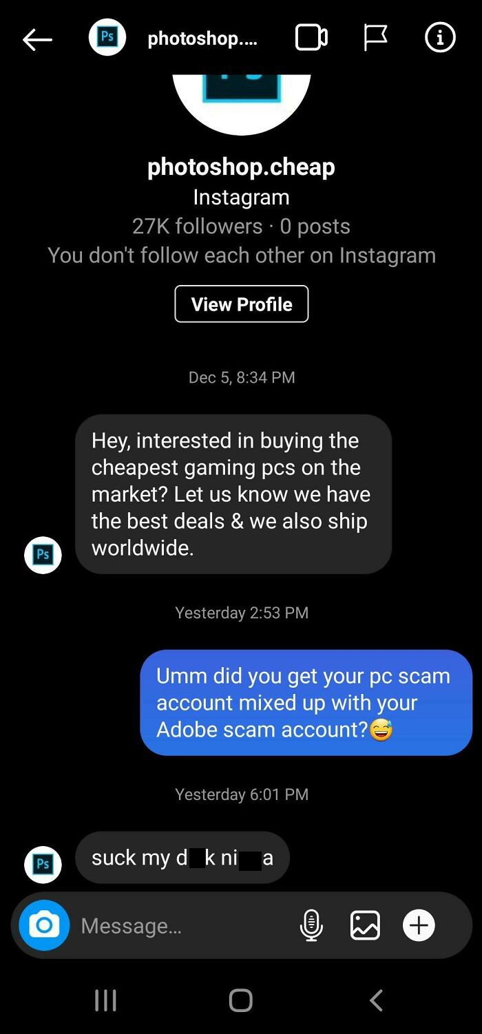 I'm Reporting Him To Adobe For Apparent Piracy, But He Attempted To Scam Me Using The Wrong Scam Account