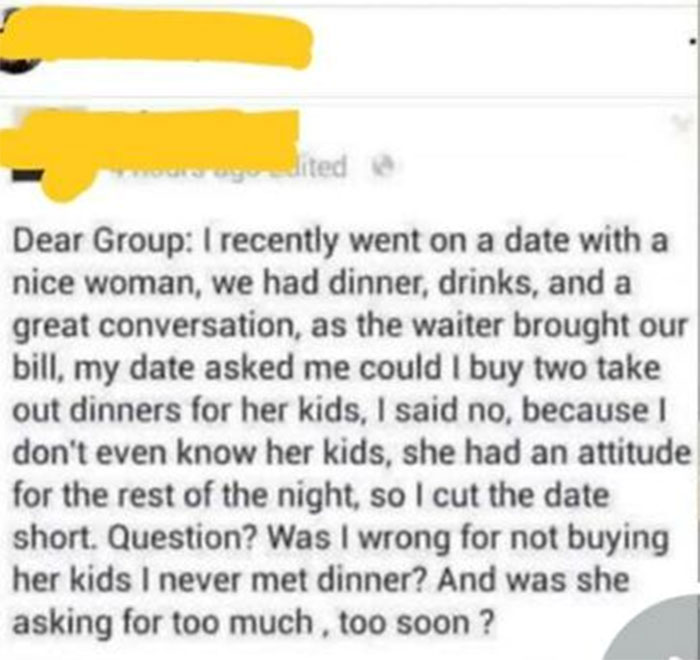 Cb Mad Because Her Date Won't Buy Meals For Her Kids