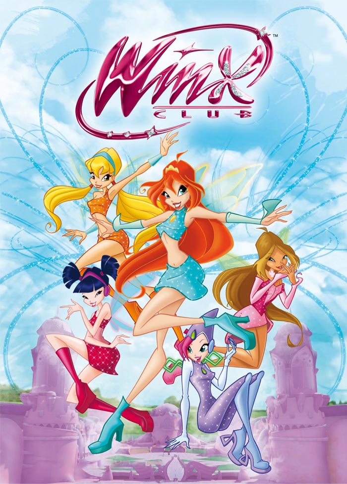 Poster for "Winx Club" featuring Stella, Flora, Musa, Layla, and Tecna