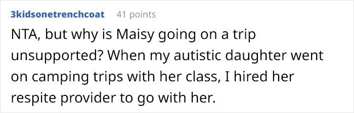 10 Y.O. Doesn’t Want To Be The Carer Of Her Special Needs Classmate During A School Trip But The Classmate’s Mom Doesn’t Care