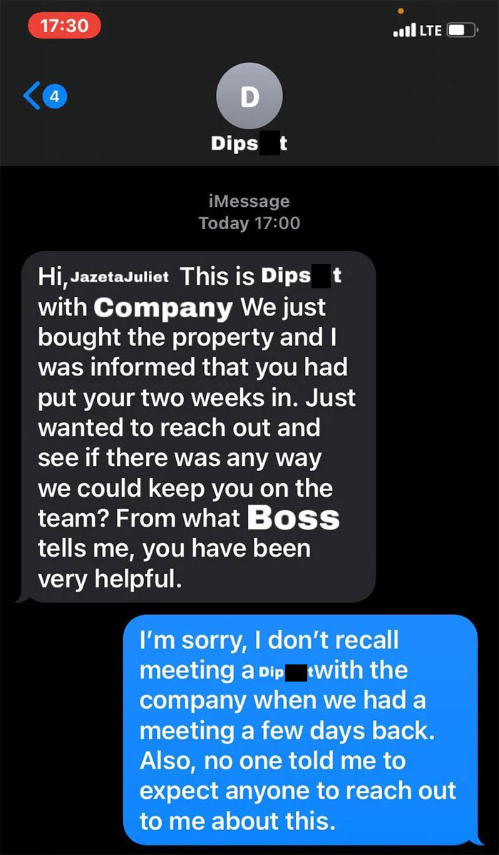 Entitled Boss Begs Moving Worker To Stay, Ends Up Insulting Her And Calling Her A Liar In This Text Exchange Entitled Boss Begs Moving Worker To Stay, Ends Up Insulting Her And Calling Her A Liar In This Text Exchange