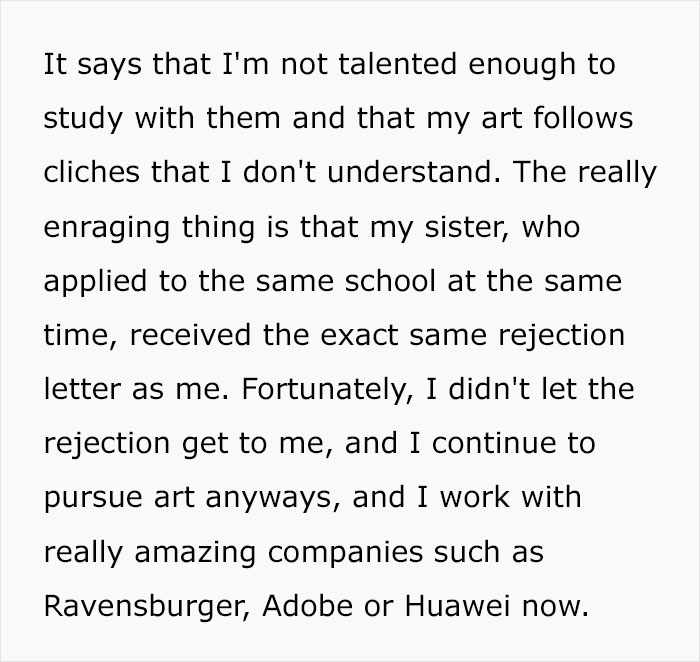 Guy calls a prestigious art school to smash people's dreams into plain letters.