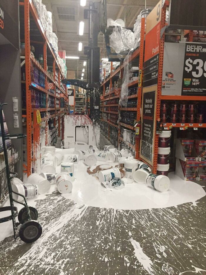 WCGW When You Put The Biggest Paint Containers On The Highest Shelf?