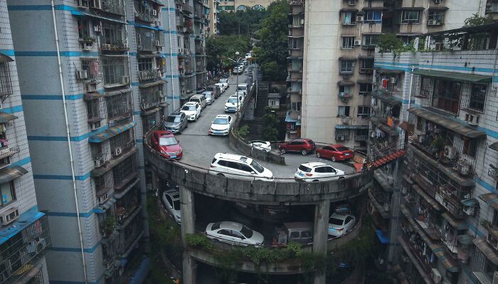 A Spiral Parking Lot Somewhere In Chongqing, China