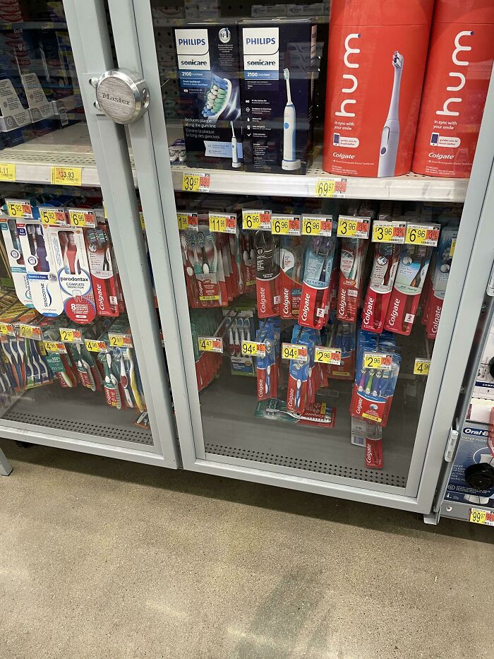 $1 Toothbrushes Locked Behind Glass At Walmart. Walked Around The Store For 15 Minutes Looking For Someone “Qualified” To Unlock The Glass Case