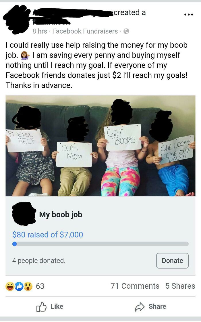 Woman Uses Kids To Ask Money For A Boob Job.
