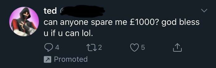 Paid For An Ad On Twitter To Ask People For £1000