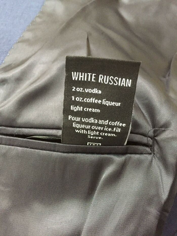 My Suit Rental Came With A Cocktail Recipe Sewn In The Pocket