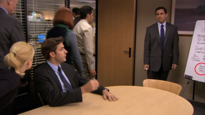 In S06e08 Of "The Office" When Michael Is Writting On A Board What Everyone Don't Wants To Be Mocked For, Ryan's Reason Is Kelly