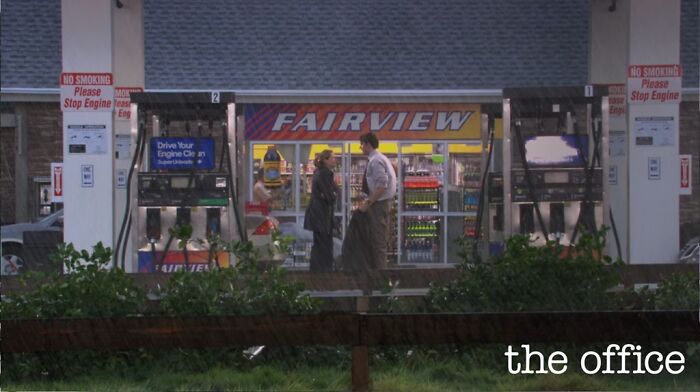 The Most Expensive Shot In The Us 'Office' Was When Jim Proposed To Pam At A Gas Station. It Was Really An Empty Lot, They Built Everything Else. The Inside Of The Gas Station Was A Photo And They Had To Digitally Remove Mountains. It Cost A Quarter Of A Million Dollars