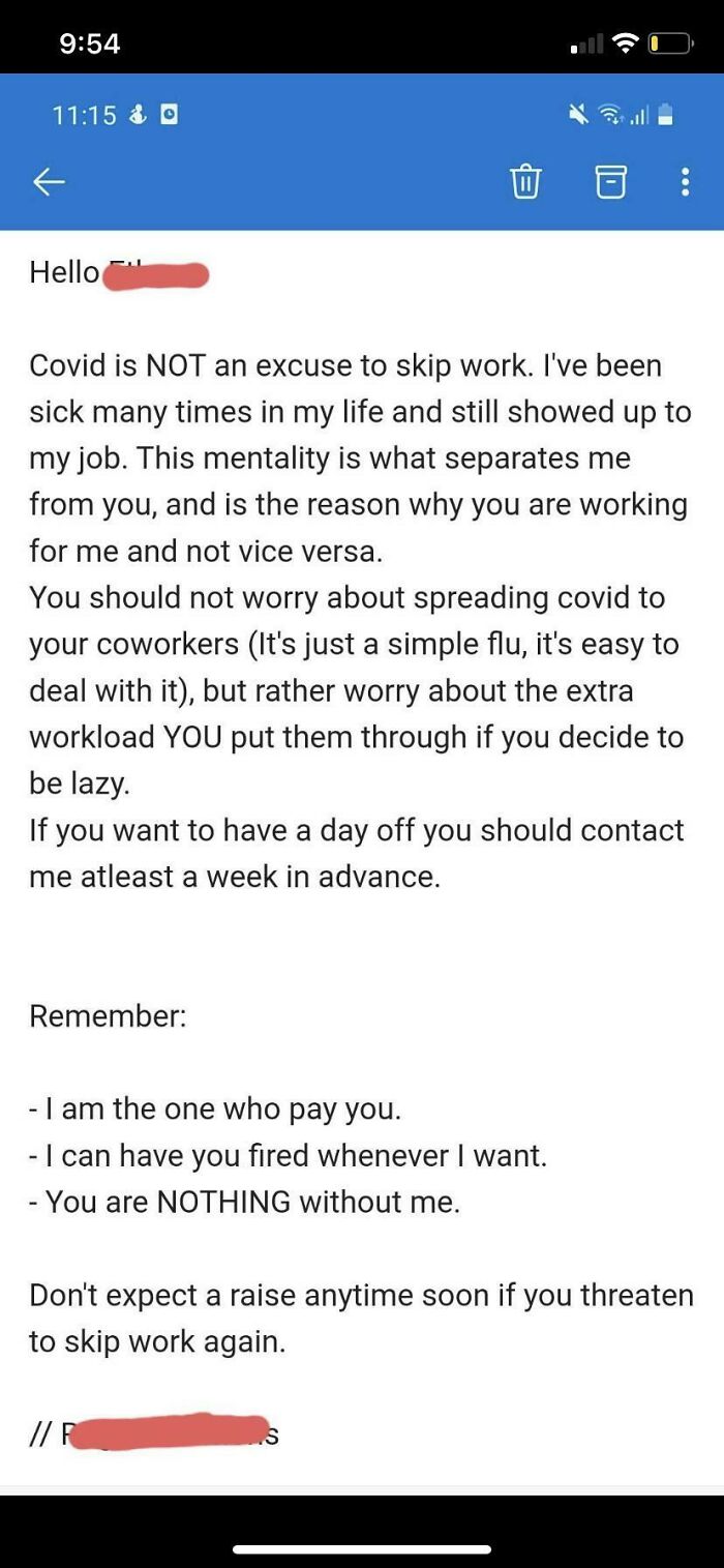 A Boss’s Emailed Reply To An Employee Testing Positive For Covid-19