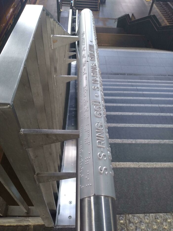 Main Train Stations In Germany Have Braille Information For Platforms And Stair Count On The Top And Bottom Of The Handrails