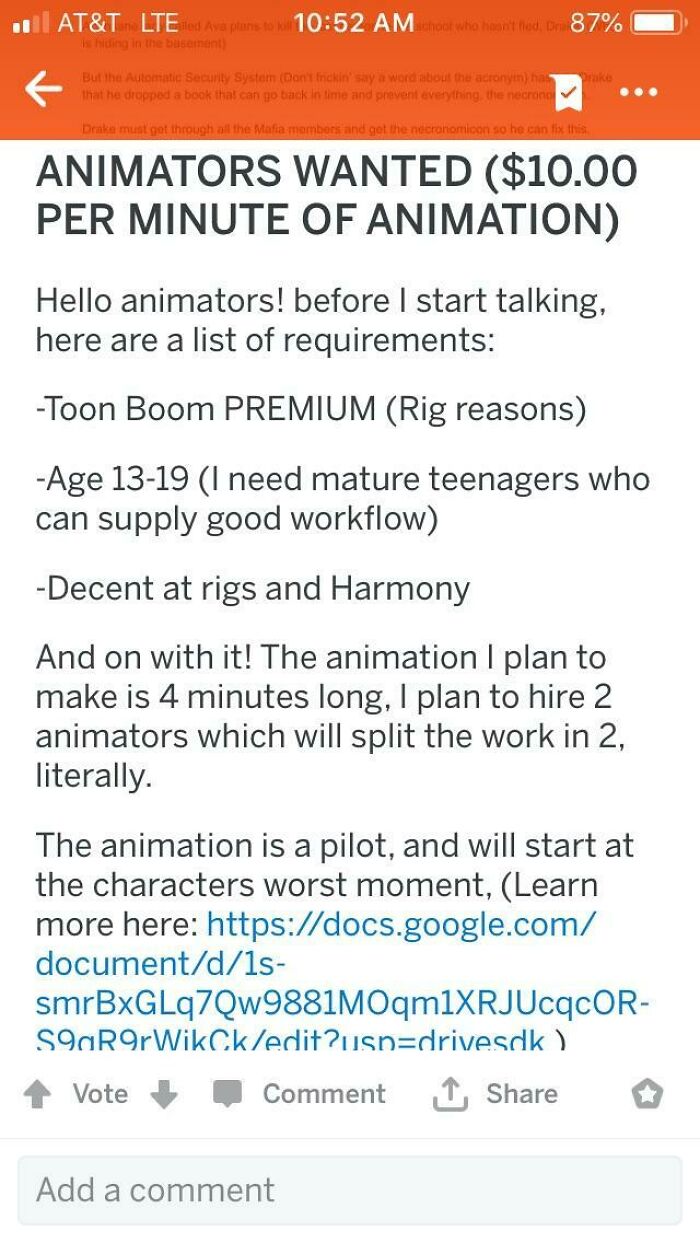 Guy Wants To Hire Teenagers (13-19) To Work On A 4 Minute Animation At $10 A Minute While Using A Program That Cost $73 A Month