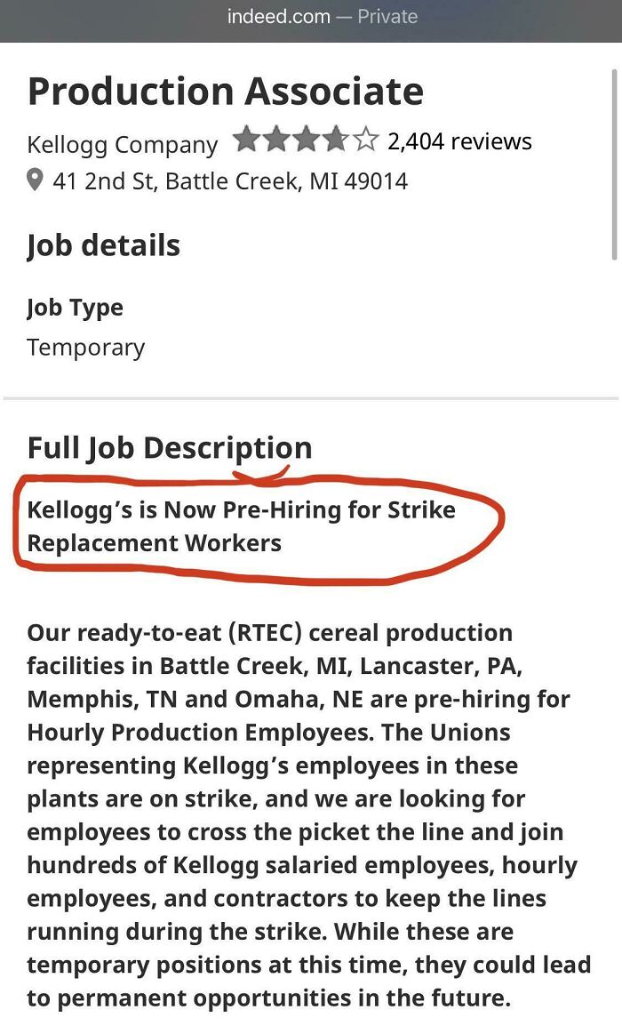 Kellogg Is Pre-Hiring Scabs. I Have No Words