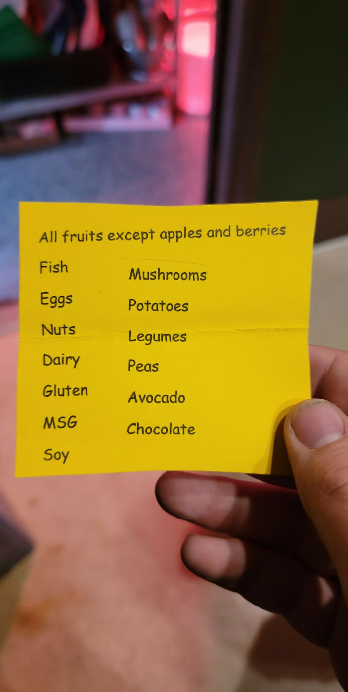 Was Handed This Allergy List By A Customer. Things Went Downhill From There
