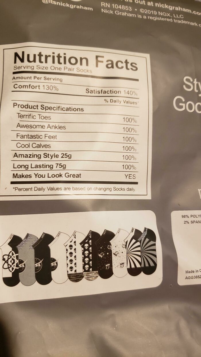 My Socks Packaging Came With A Nutritional Label