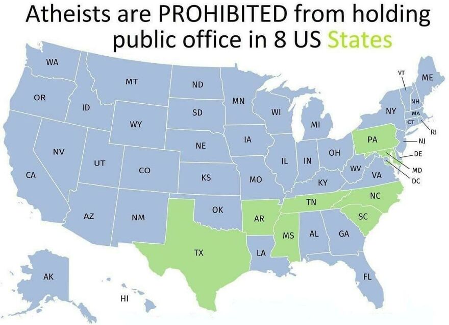 Atheists Are Prohibited From Holding Public Office In 8 US States