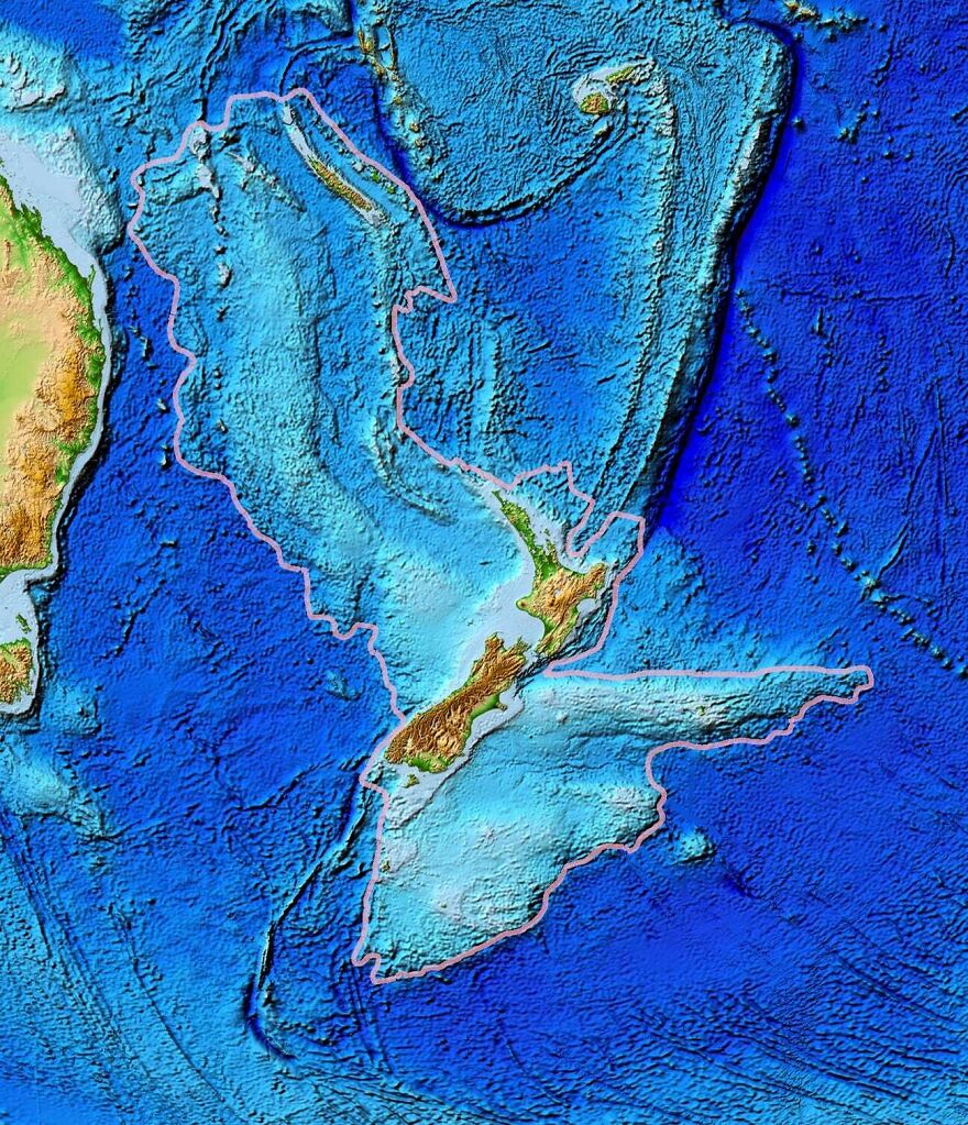 The Hidden Continent Of Zealandia (Outlined In Gray)