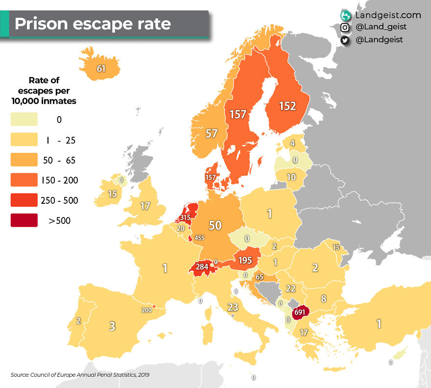 Prison Escapes Per 10,000 Inmates In Europe