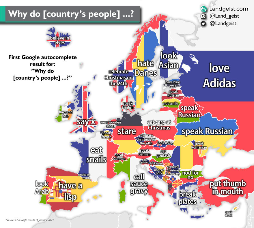 First Google Autocomplete Result For: "Why Do [country's People] ...?". Source: Landgeist