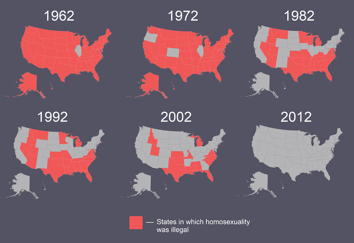 Estados de EEUU en los que la homosexualidad era ilegal, desde 1962 a 2012