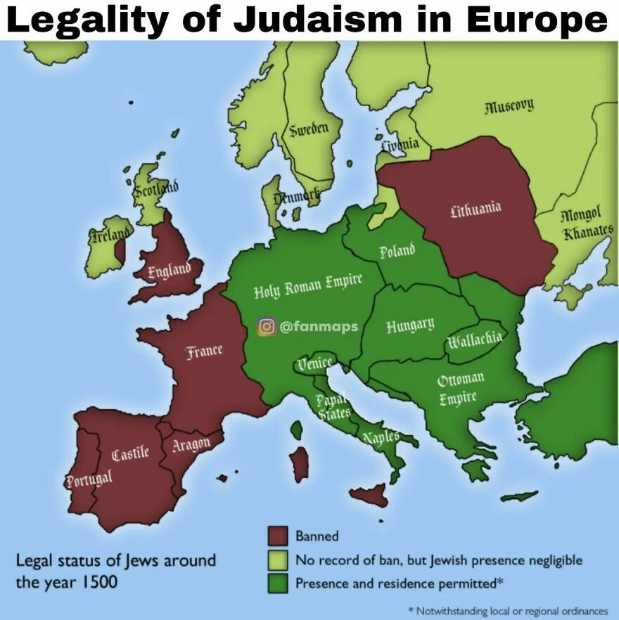 Legality Of Judaism In Europe In The Year 1500
