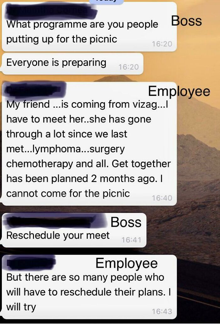 Boss Forcing An Employee To Attend A Sunday Picnic