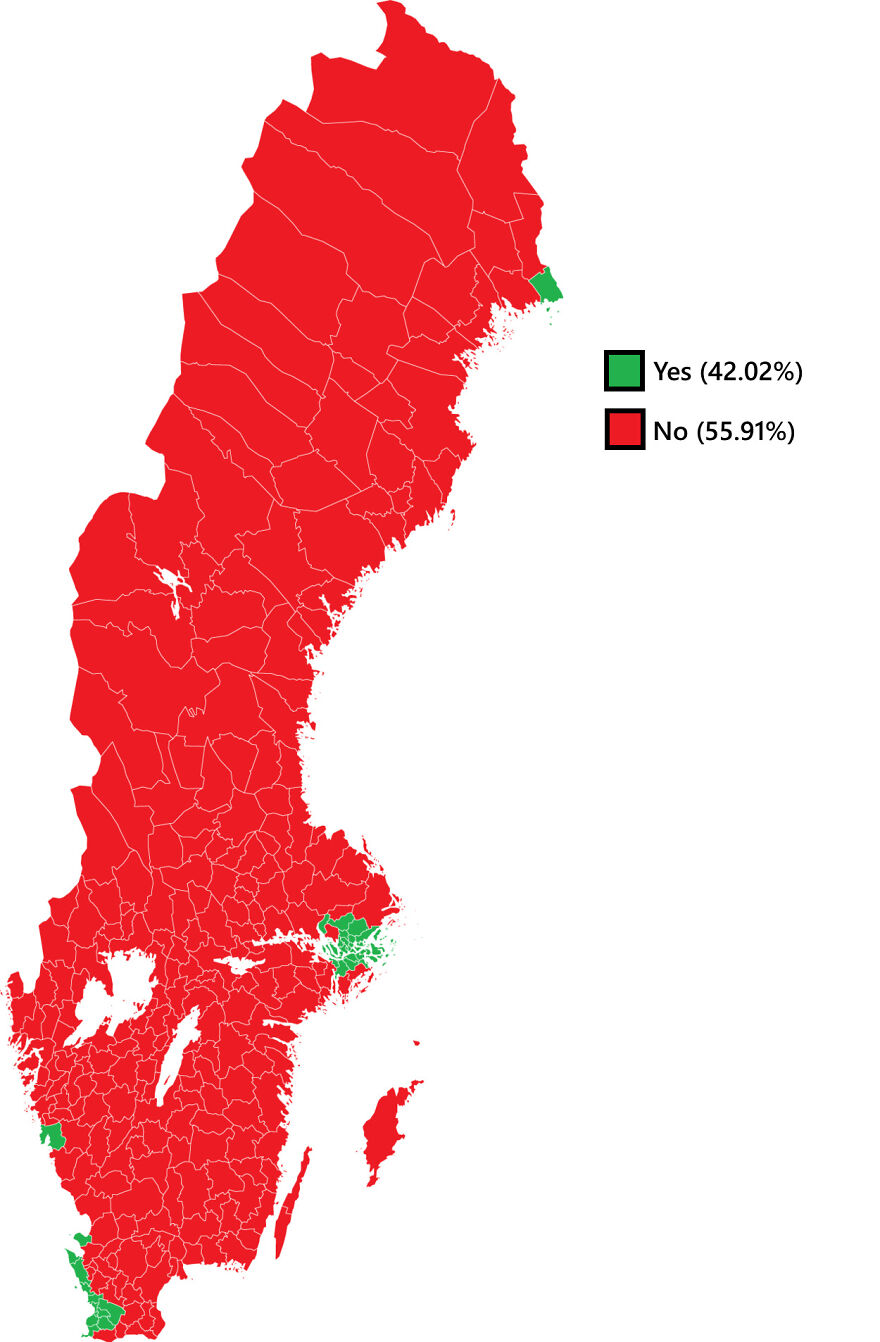 What Did The Swedish Municipalities Vote For In The 2003 Swedish Euro Referendum (Euro Replacing The Swedish Krona As Currency)