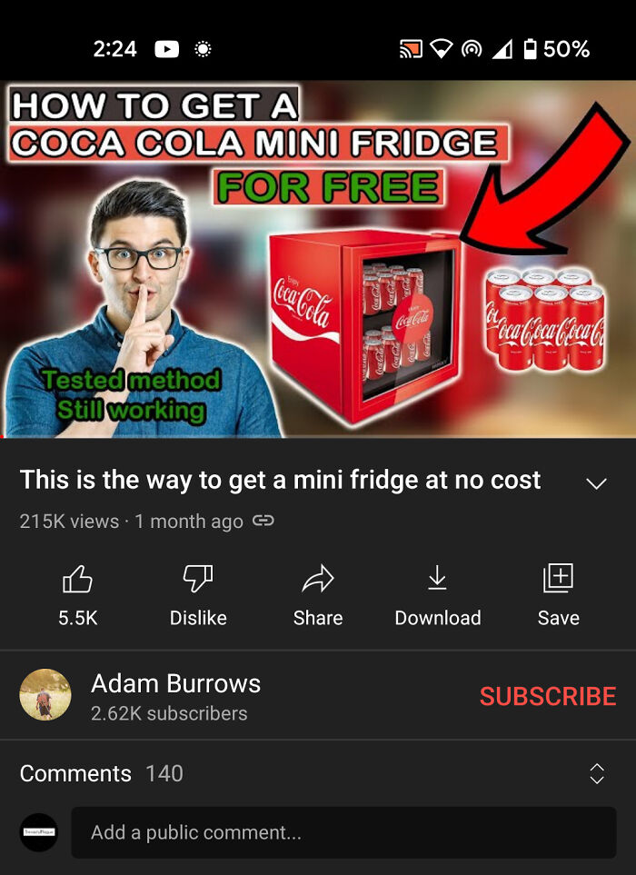 A Free Coca Cola Mini Fridge Yt Ad Is Just A Phishing Scam, Don't Put Your Information In Their Website