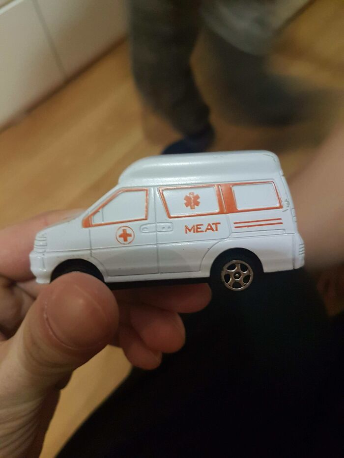 This Toy Ambulance Says "Meat" On It