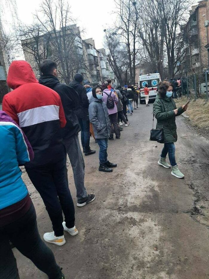 Ukrainians Waiting In Line To Donate Blood To Injured Soldiers And Civilians
